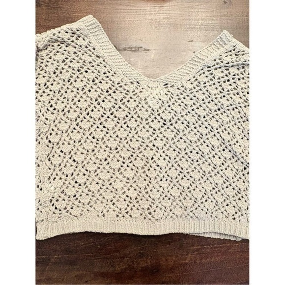 Nicole Miller Artelier Crochet Knit Button Front Grey Cardigan Boho Chic large - Picture 8 of 15